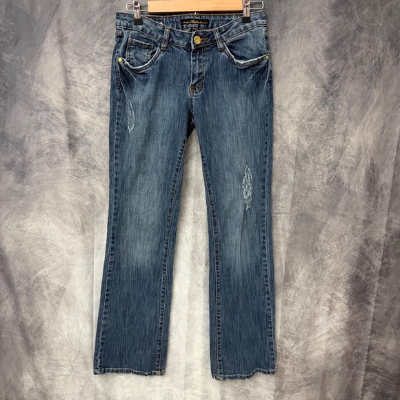 Southpole Denim - Southpole Jeans Co Womens Blue Distressed Bootcut Denim Y2K Low Rise Size 7/8